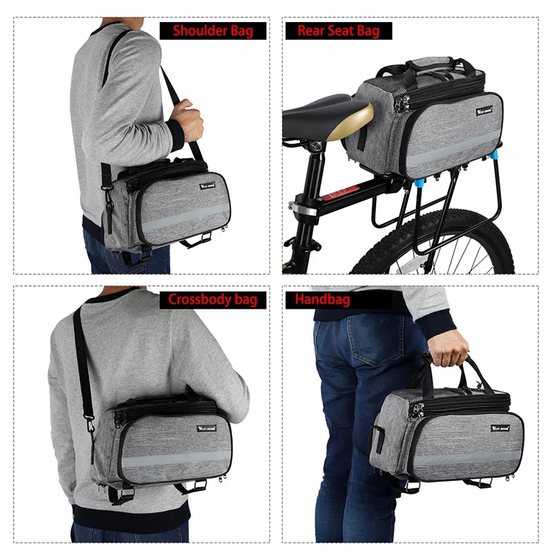 WEST BIKING Bike Rear Rack Bag 15-20L Large Capacity MTB Road Bike Travel Luggage Storage Bags Trunk Panniers Shoulder Handbag