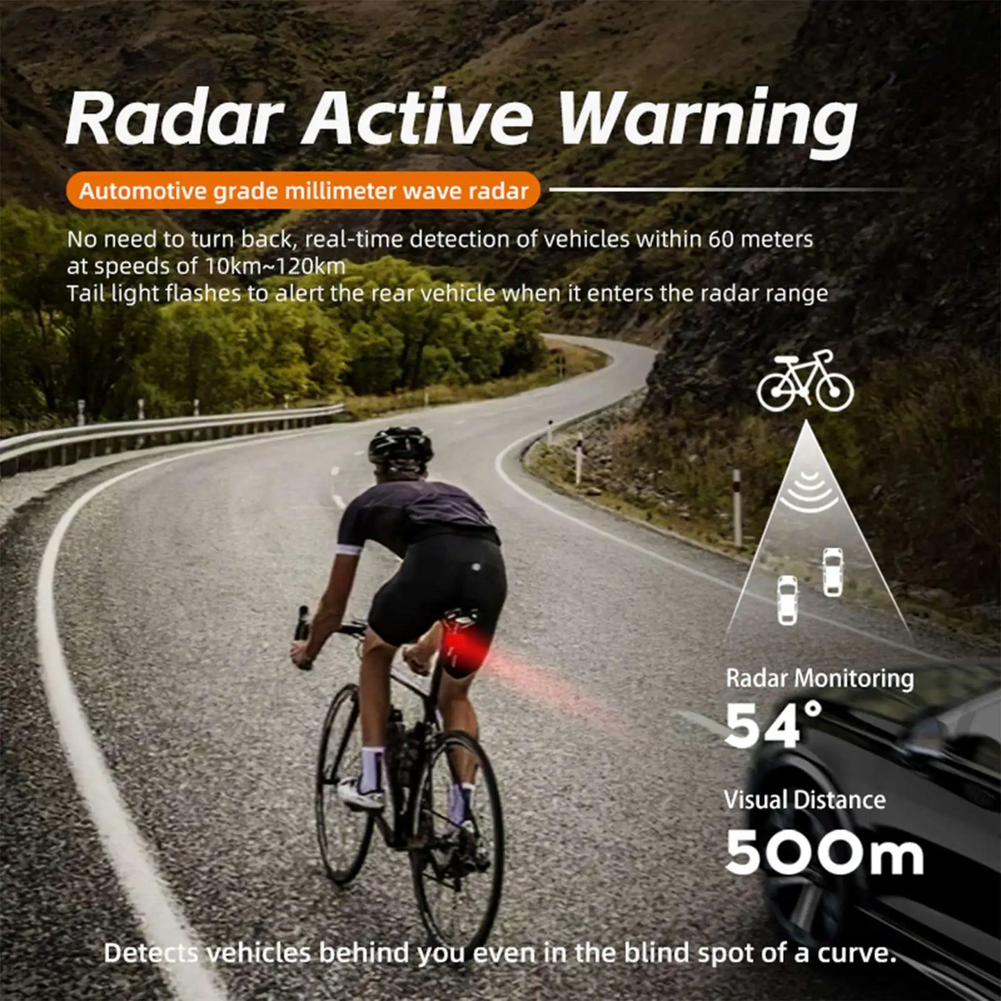CLAMMILY Bicycle Intelligent Radar Taillight Bike Smart Brake