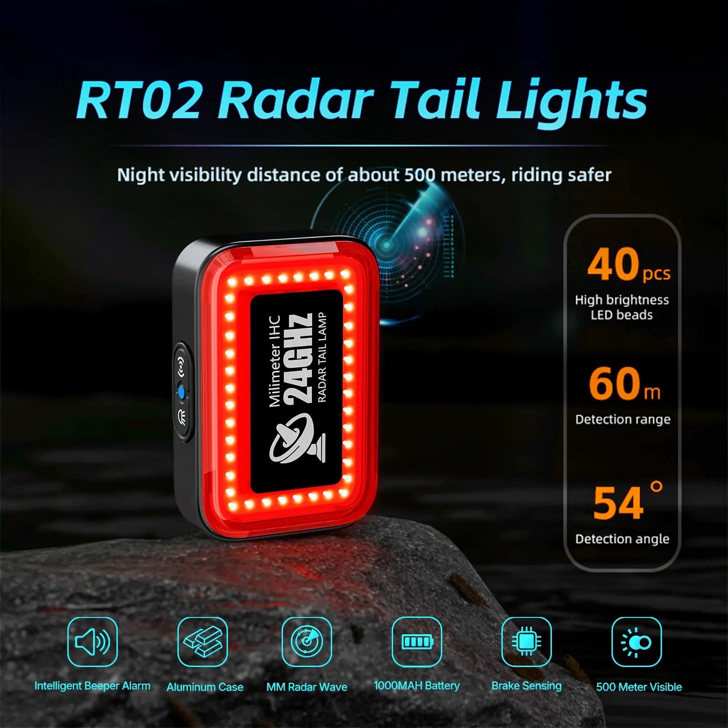 CLAMMILY Bicycle Intelligent Radar Taillight Bike Smart Brake