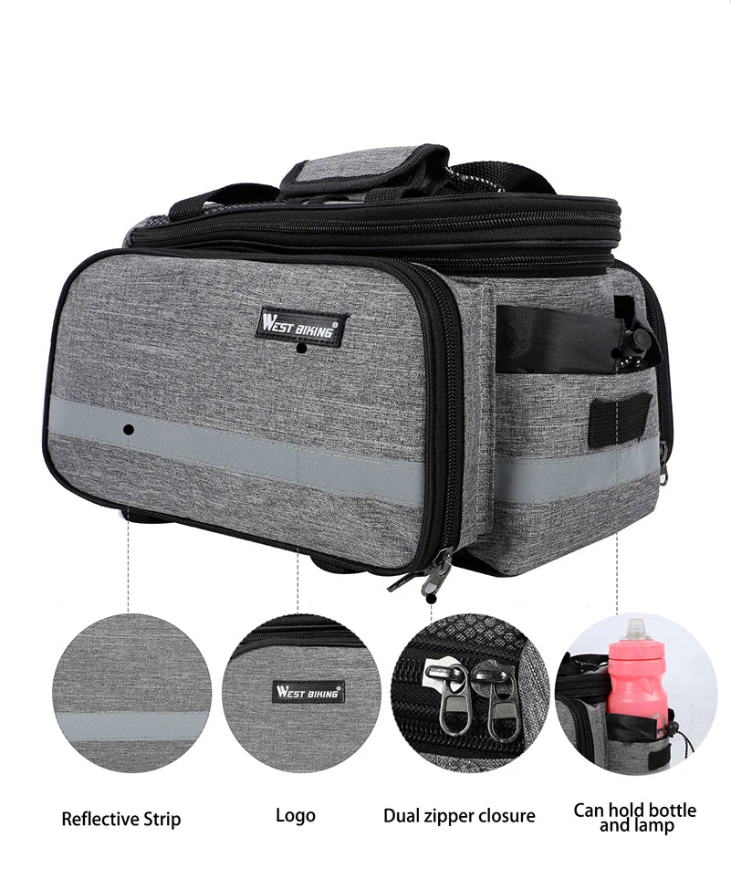 WEST BIKING Bike Rear Rack Bag 15-20L Large Capacity MTB Road Bike Travel Luggage Storage Bags Trunk Panniers Shoulder Handbag