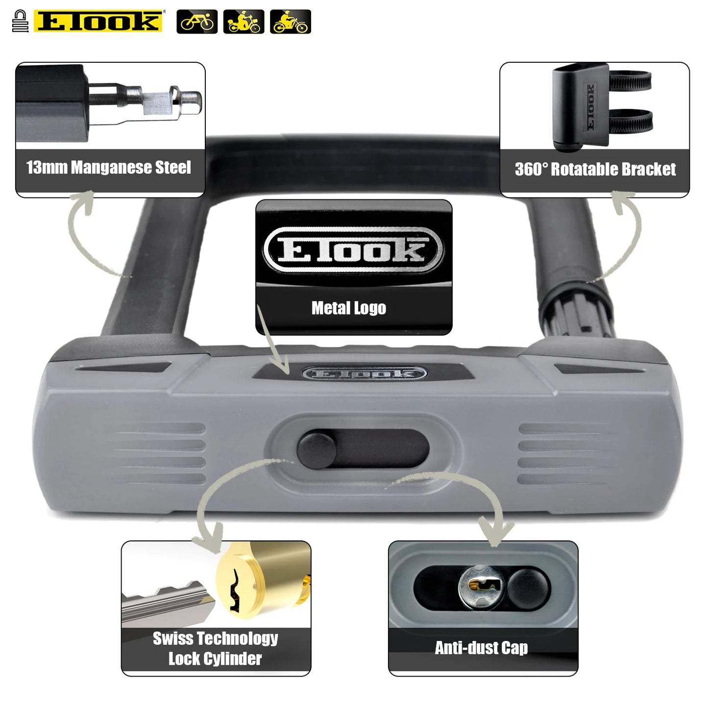 Etook Bike U-lock High End 20T Hydraulic Shear Resistant Lock