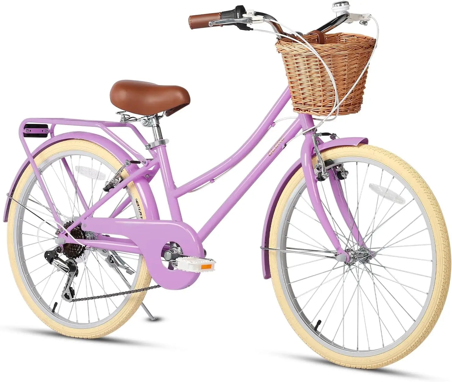 20" 24" 26" inch 6-Speed Hybrid City Bicycle for Youth Over 6 Years Old w/ Wicker Basket & Lightweight, Multiple Colors USA