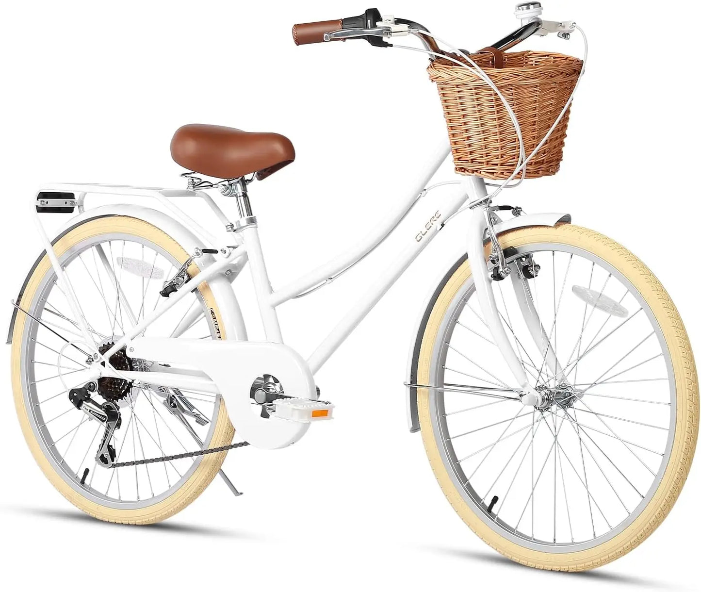 20" 24" 26" inch 6-Speed Hybrid City Bicycle for Youth Over 6 Years Old w/ Wicker Basket & Lightweight, Multiple Colors USA