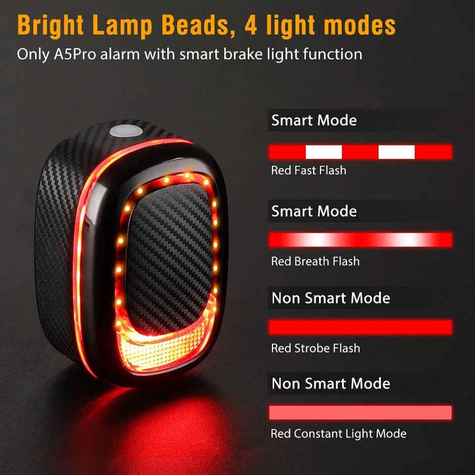 Bicycle Alarm Taillight Anti Theft Bike Light Smart Auto Brake