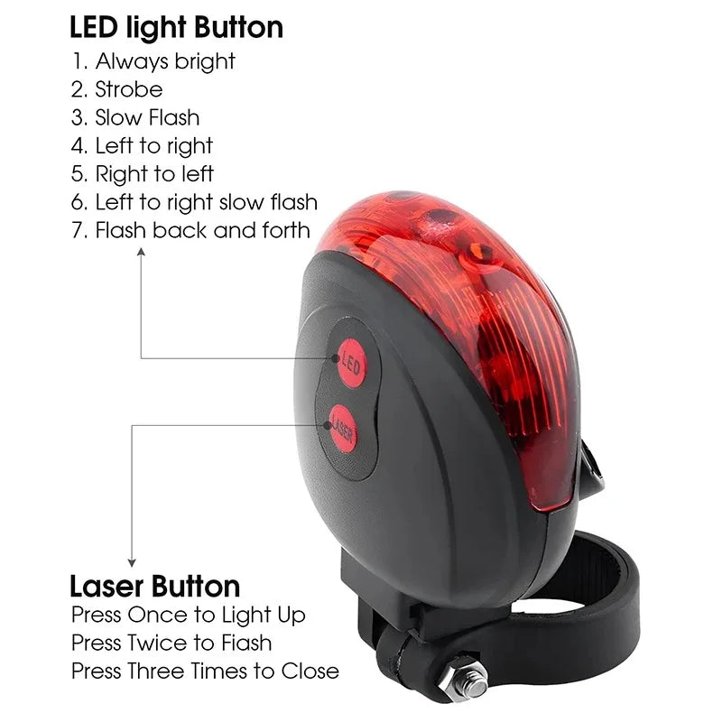 Bicycle Bike LED Lights 2 Lasers 5 LED Waterproof Cycling Taillight