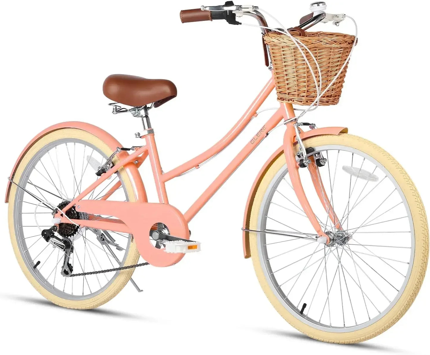 20" 24" 26" inch 6-Speed Hybrid City Bicycle for Youth Over 6 Years Old w/ Wicker Basket & Lightweight, Multiple Colors USA