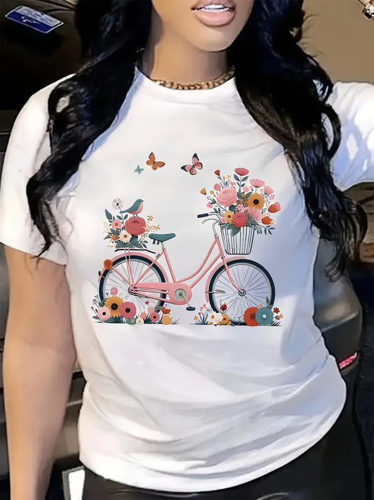 Short Sleeve Bicycle Print T-shirt