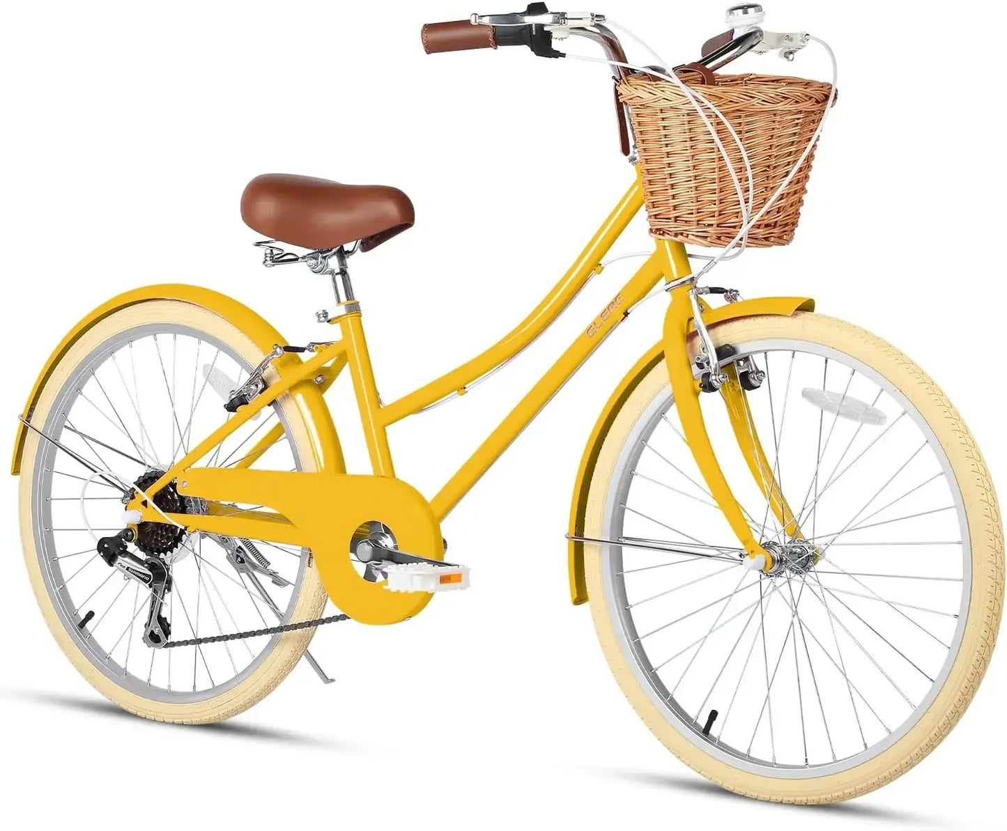 20" 24" 26" inch 6-Speed Hybrid City Bicycle for Youth Over 6 Years Old w/ Wicker Basket & Lightweight, Multiple Colors USA