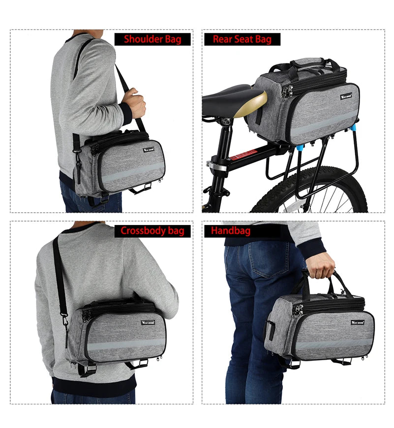 WEST BIKING Bike Rear Rack Bag 15-20L Large Capacity MTB Road Bike Travel Luggage Storage Bags Trunk Panniers Shoulder Handbag