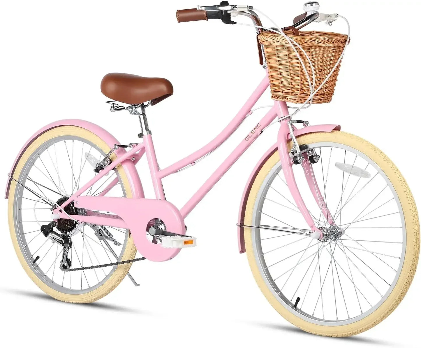 20" 24" 26" inch 6-Speed Hybrid City Bicycle for Youth Over 6 Years Old w/ Wicker Basket & Lightweight, Multiple Colors USA
